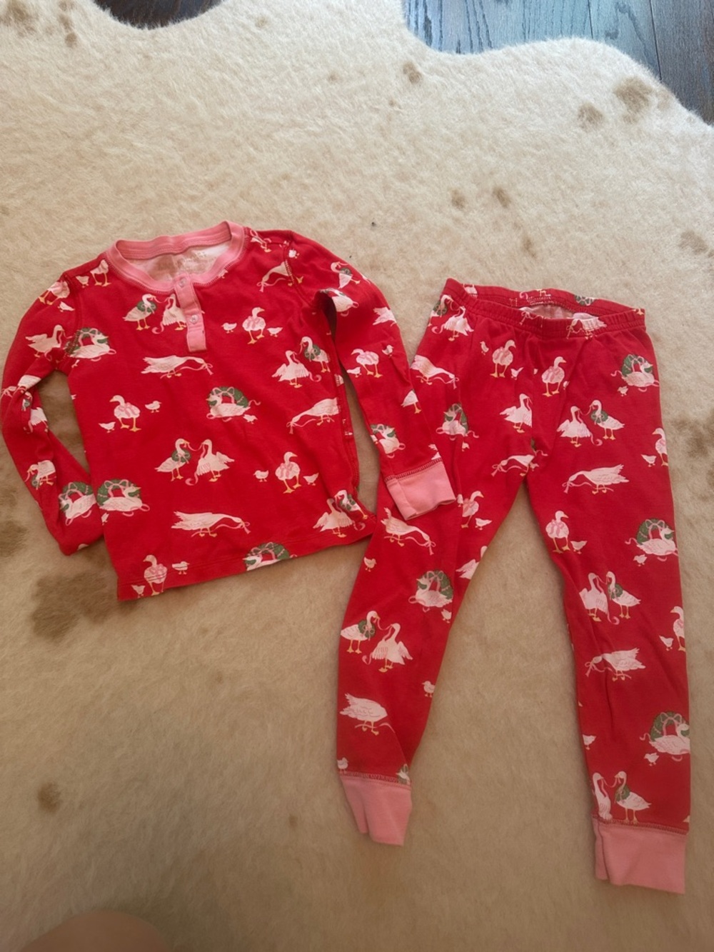 The Beaufort Bonnet Company Red Goose Print Girls Pajama Set with Pink Accents